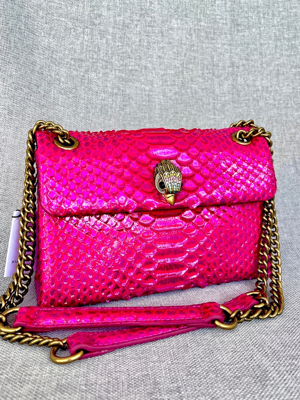 Kurt Geiger Kensington patent 3D snake skin metallic effect Medium crossbody bag - Picture 4 of 17